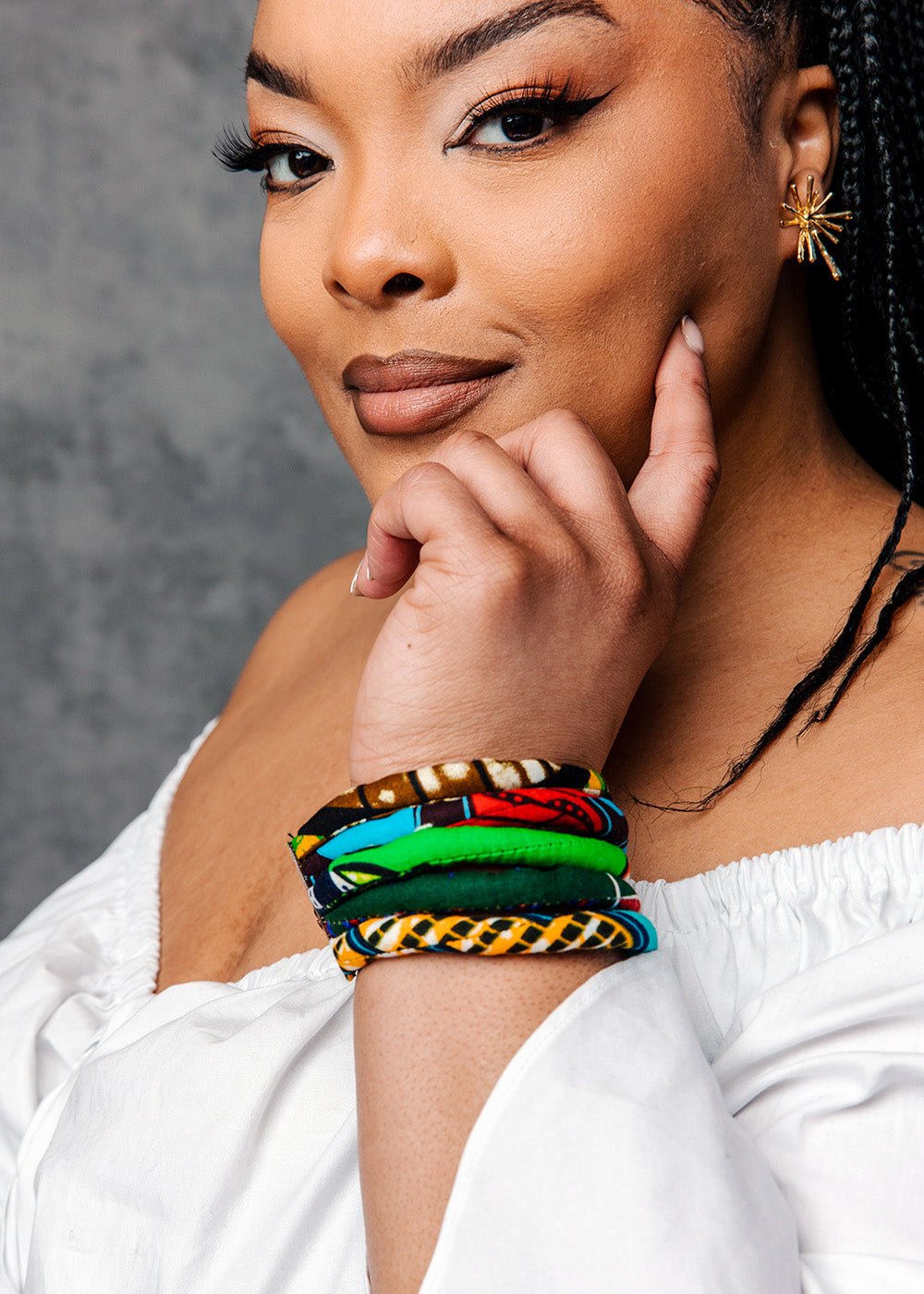Asabi Women's African Print Layered Bangle Bracelet (Mixed Tribal Prints) - D'IYANU