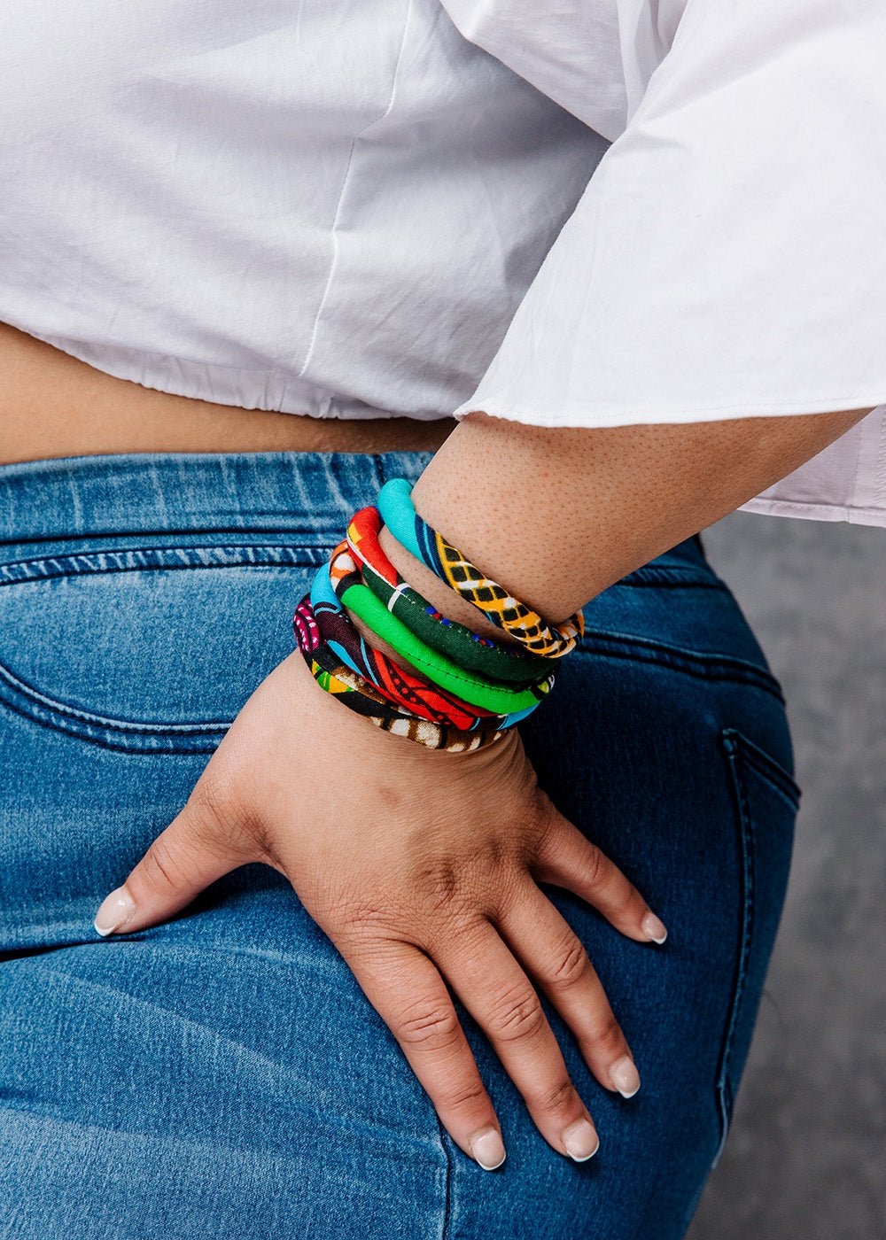 Asabi Women's African Print Layered Bangle Bracelet (Mixed Tribal Prints) - D'IYANU