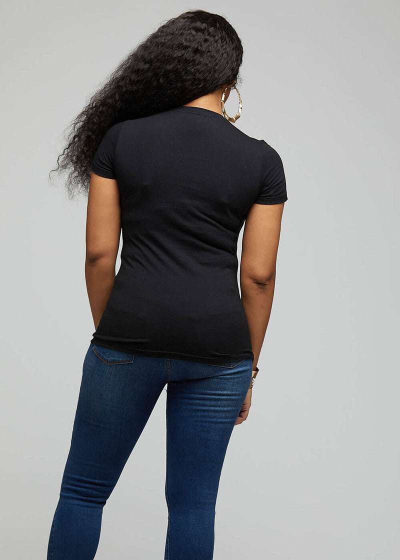 Kasi Women's African Print Short Sleeve T-Shirt ( Black/Green Yellow Kente)