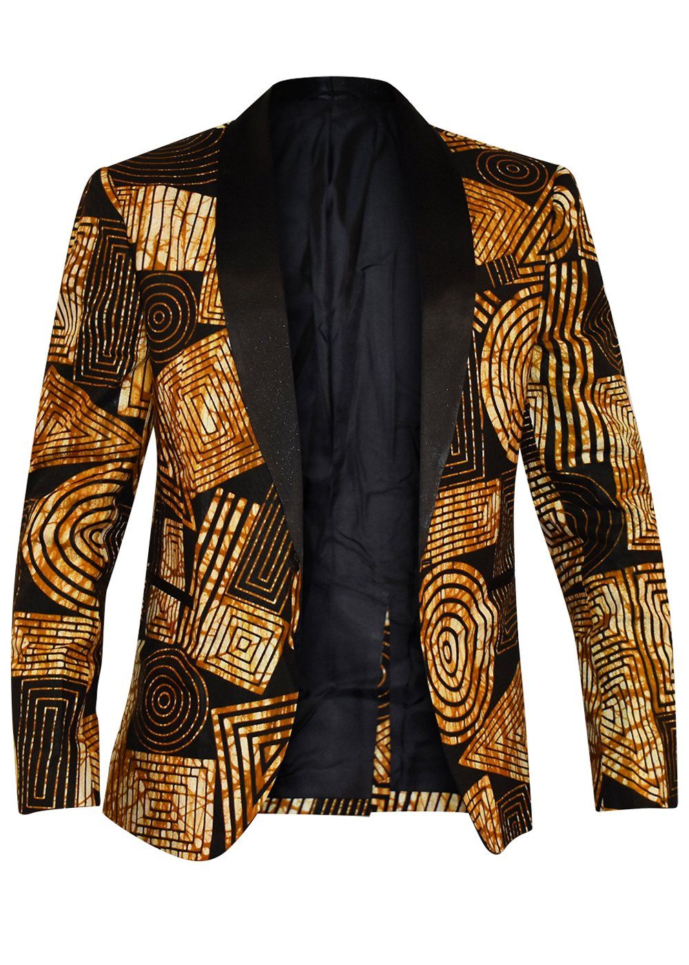 Rammy Men's African Print Blazer (Black Brown Geometric) - D'IYANU