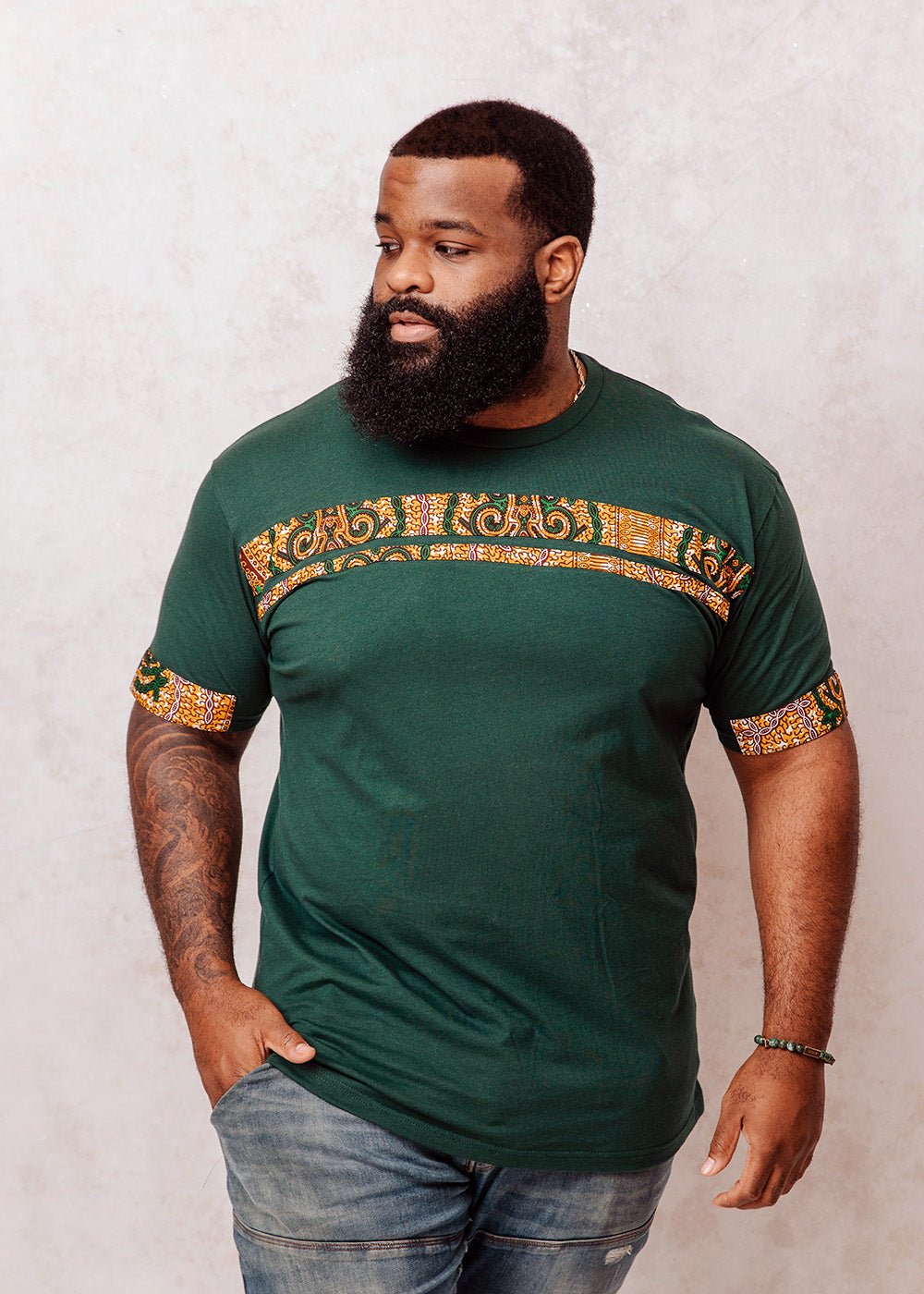 Jaheem African Print Short Sleeve T-shirt (Green Tortoise Back) - D'IYANU