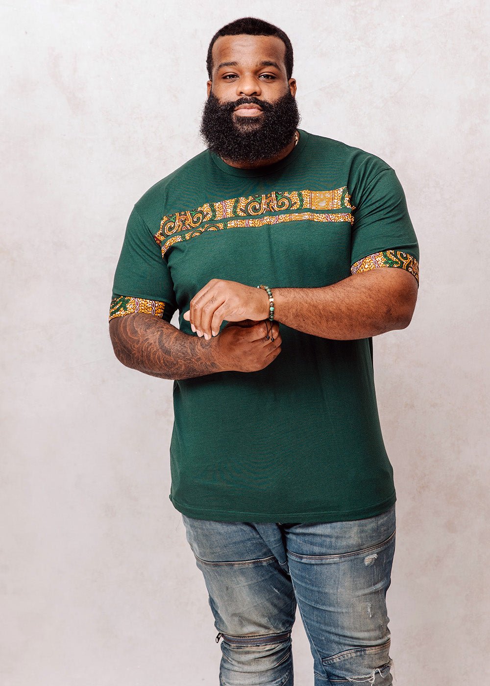 Jaheem African Print Short Sleeve T-shirt (Green Tortoise Back) - D'IYANU