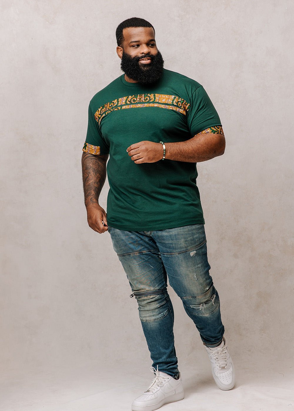 Jaheem African Print Short Sleeve T-shirt (Green Tortoise Back) - D'IYANU