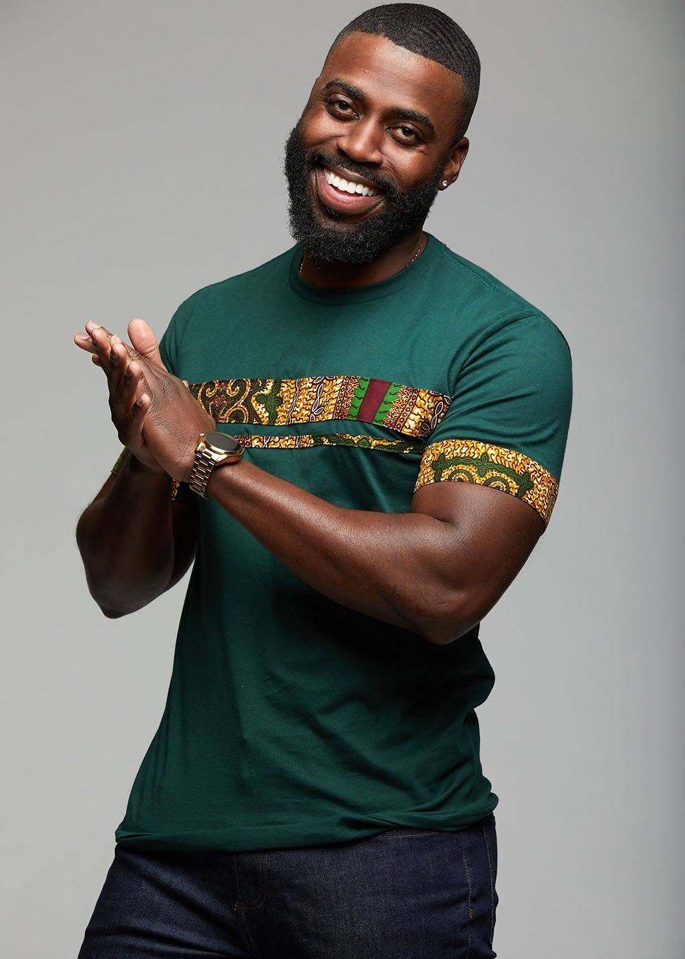 Jaheem African Print Short Sleeve T-shirt (Green Tortoise Back) - D'IYANU