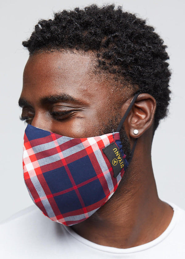 Dabo 2 Layer Reusable Face Mask (Navy Red Plaid)