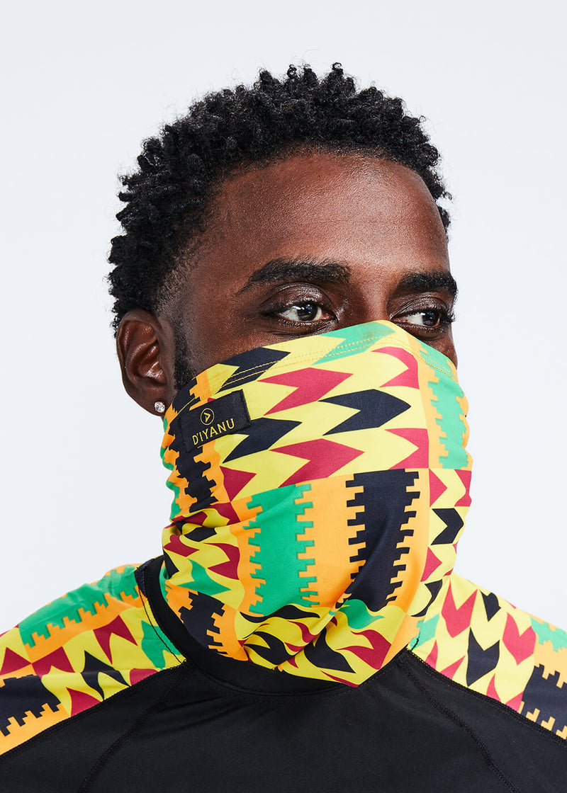 Tikib African Print Tube Face Mask (Gold Maroon Kente) - Clearance