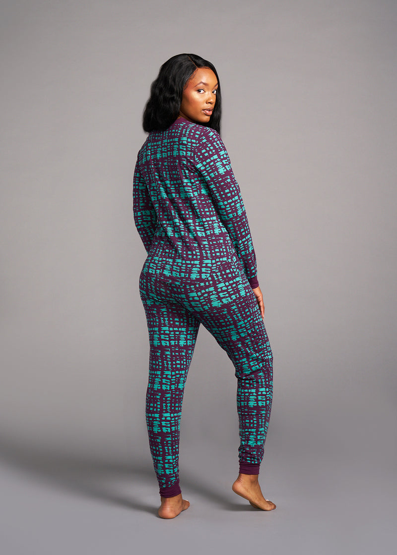 Tella Women's African Print Pajama Set (Mint Purple Adire)