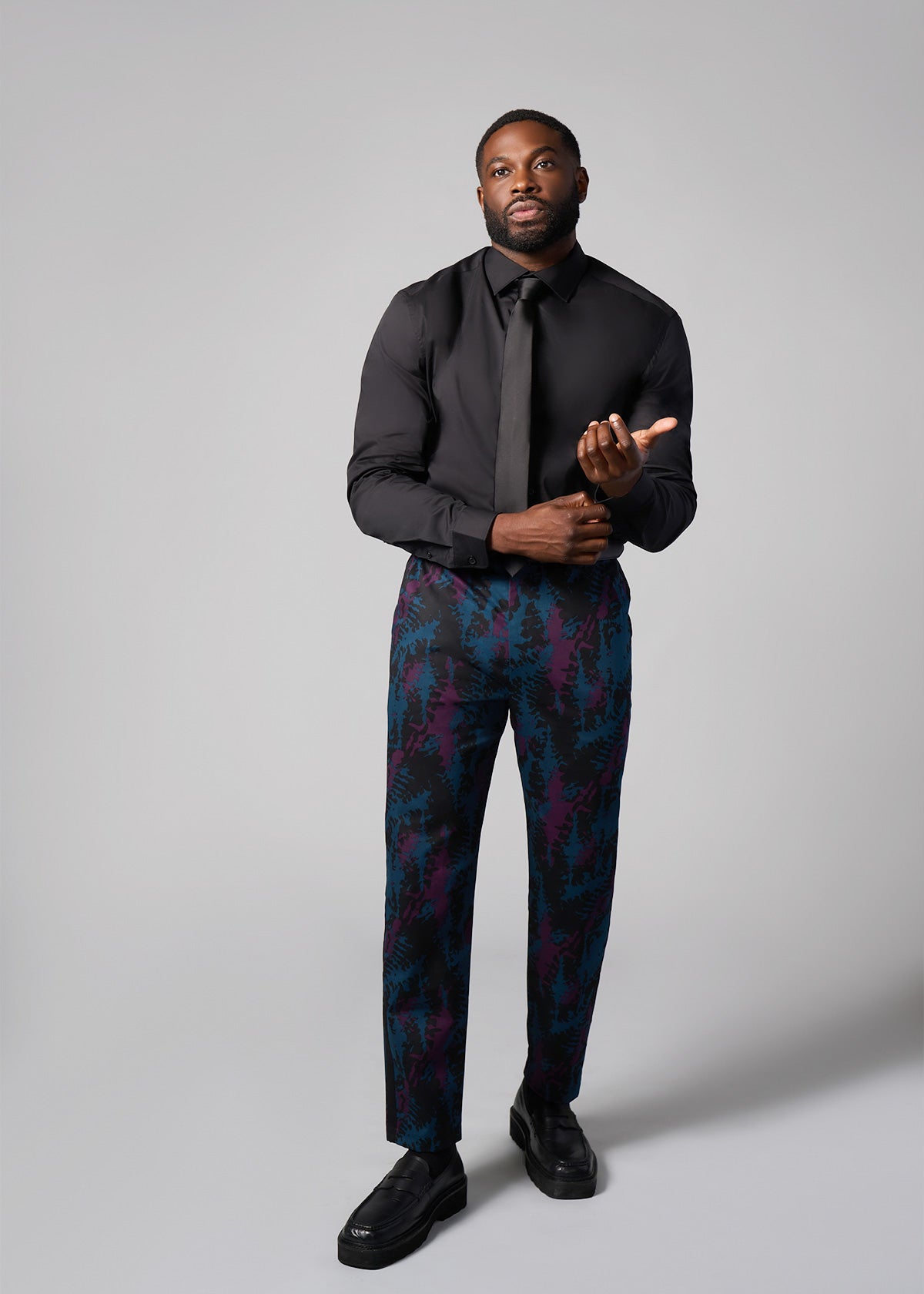 Odion Men's African Print Trousers (Midnight Teal Abstract) - Clearance