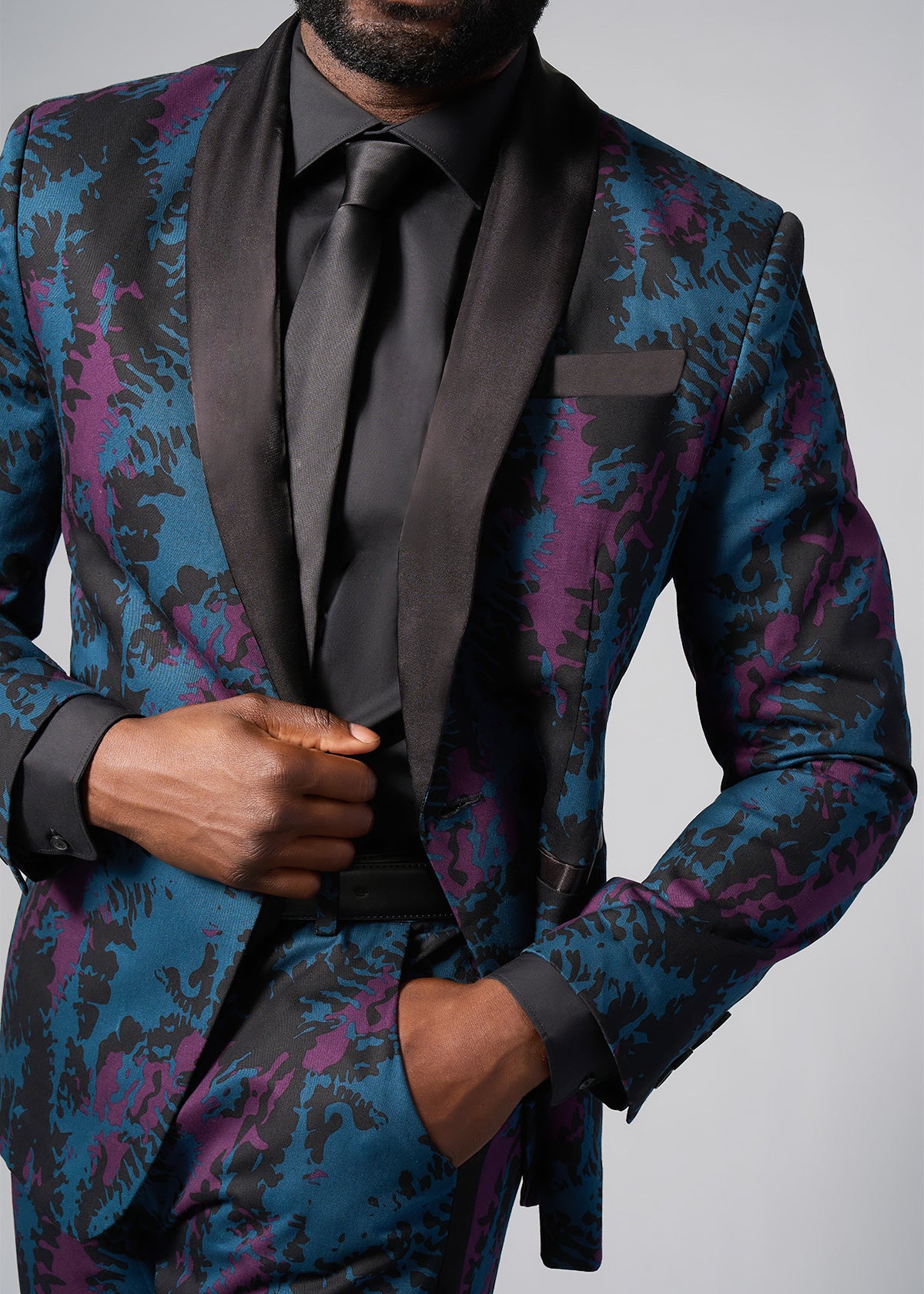 Odion Men's African Print Trousers (Midnight Teal Abstract) - Clearance