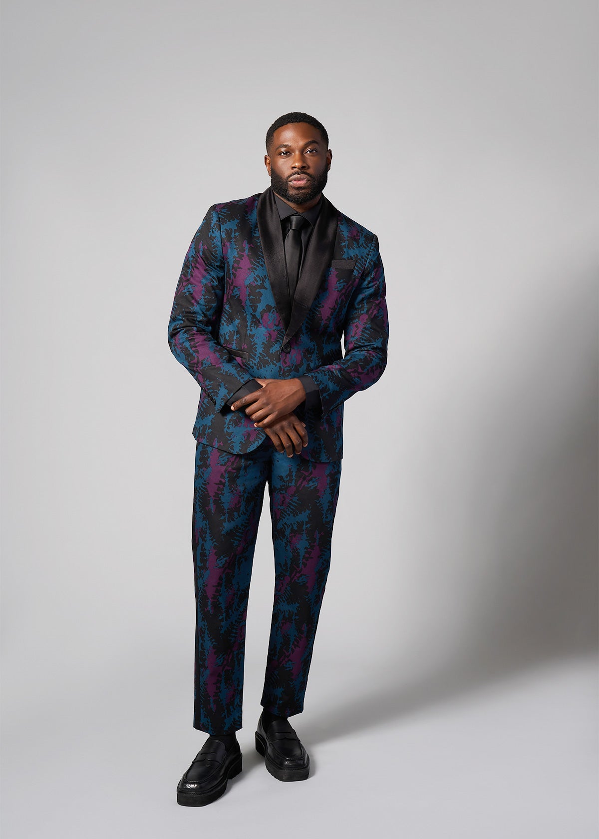 Odion Men's African Print Trousers (Midnight Teal Abstract) - Clearance