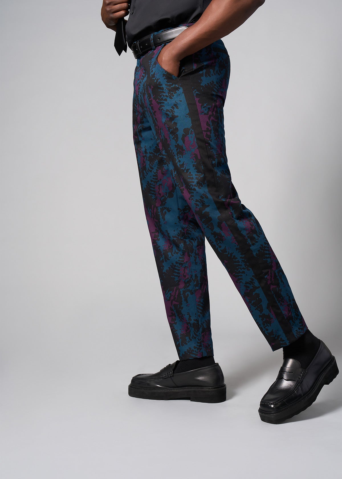 Odion Men's African Print Trousers (Midnight Teal Abstract) - Clearance
