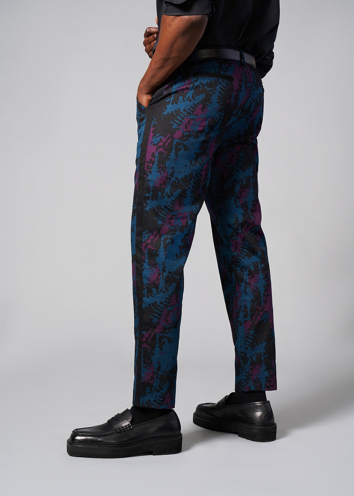 Odion Men's African Print Trousers (Midnight Teal Abstract) - Clearance
