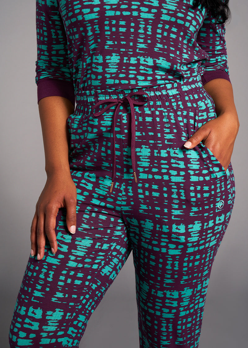Tella Women's African Print Pajama Set (Mint Purple Adire)