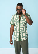 Hakim Men's Button-Up Shirt (Olive Geometric)