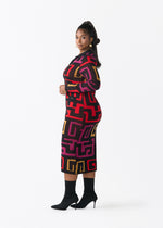 Anele Women's African Print Button-Up Sweater Dress (Black Berry Kuba) - D'IYANU