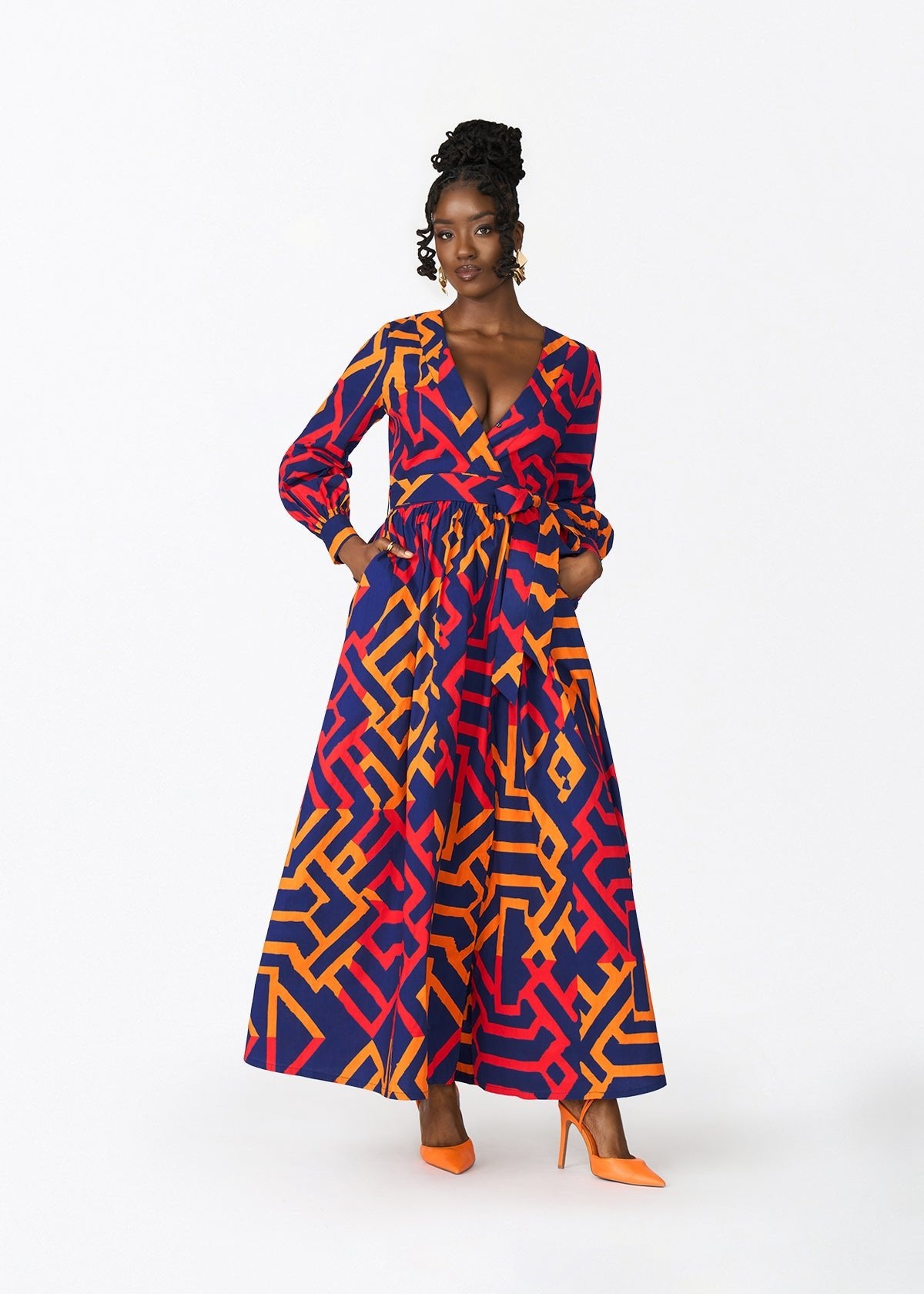 Rehema Women's African Print Maxi Dress (Blue Flame Tribal) - D'IYANU