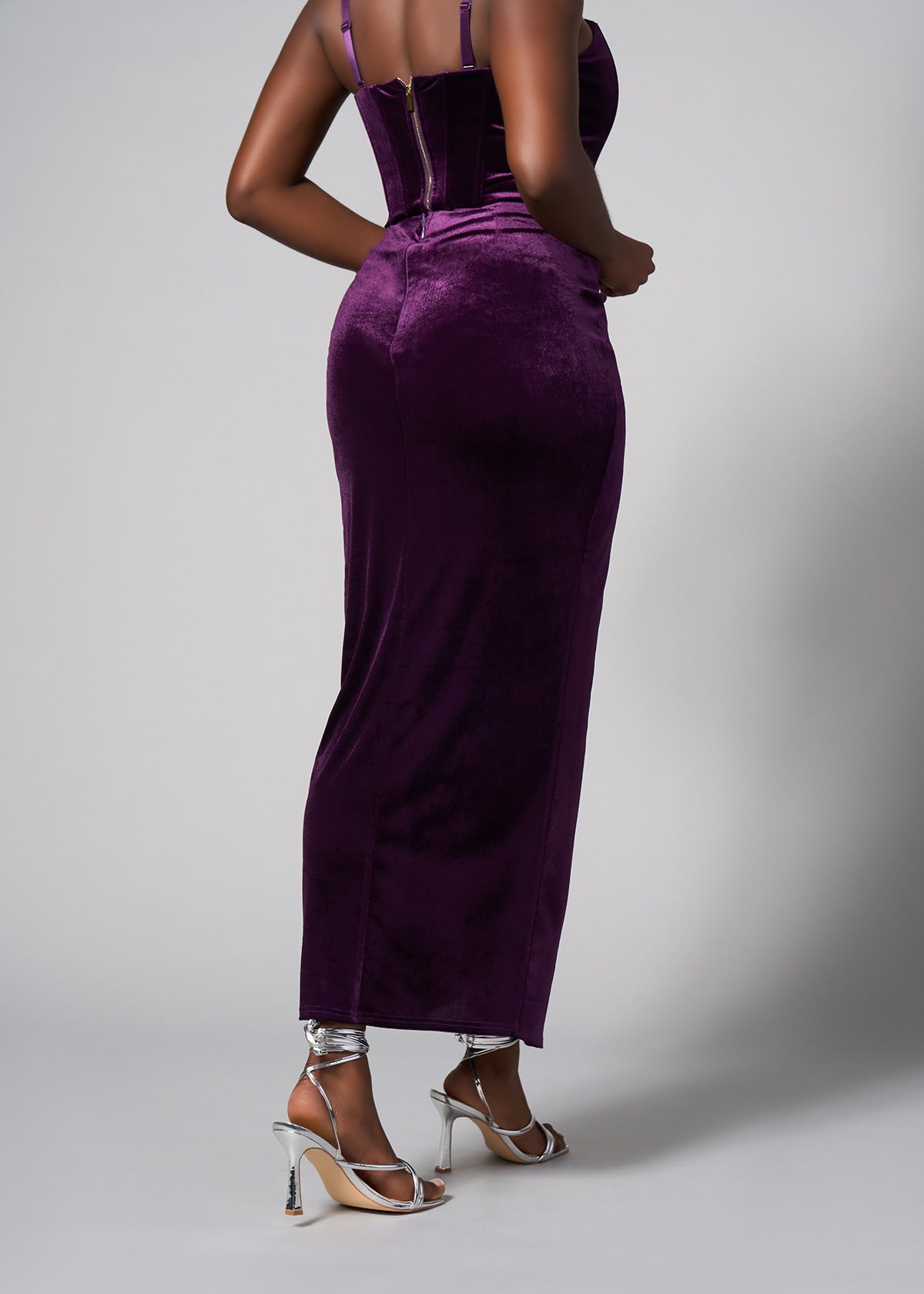 Tesafaye Women's Stretch Velvet Faux Wrap Skirt (Plum) - Clearance