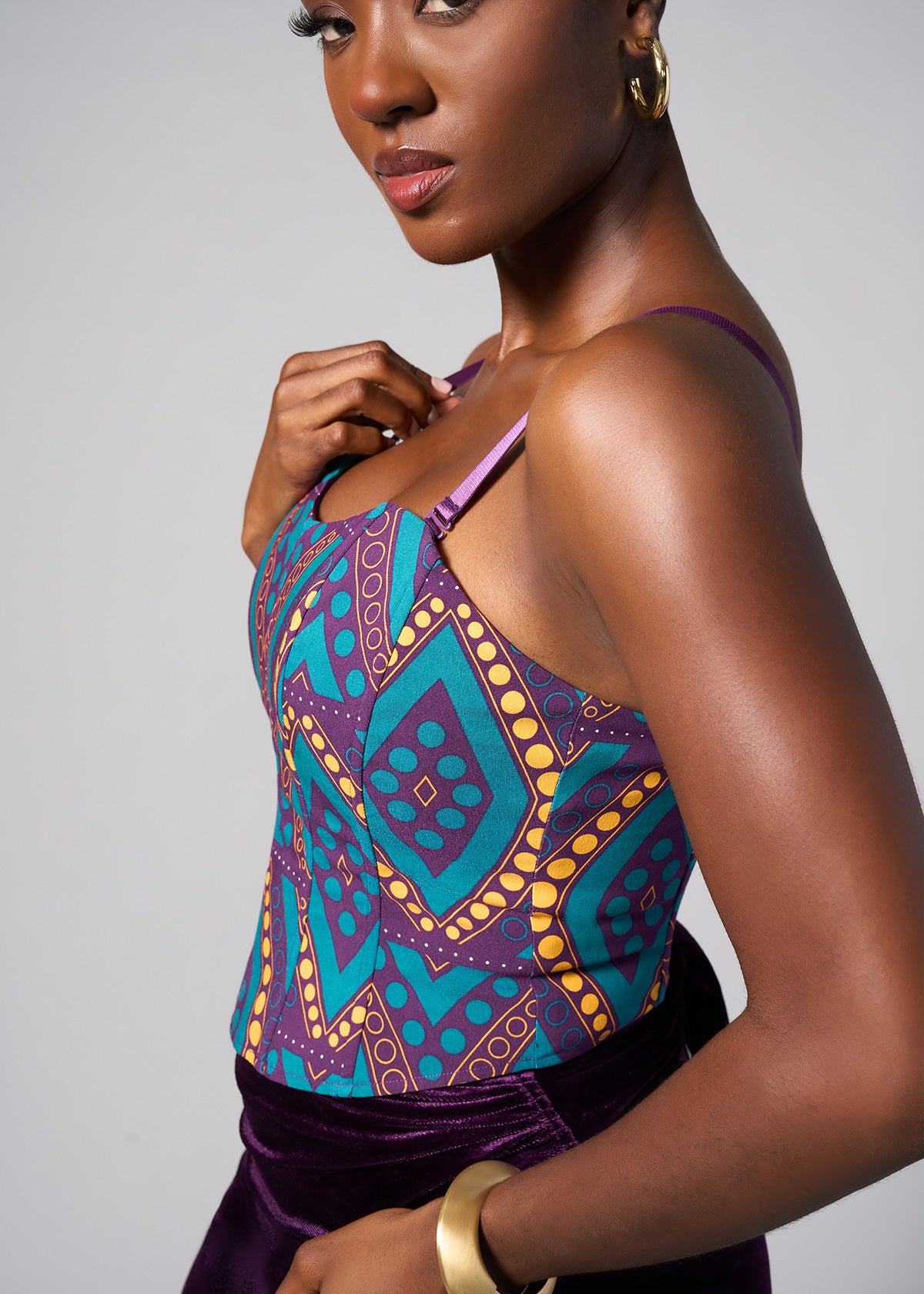 Anaih Women's African Print Stretch Corset (Emerald Retro Diamonds) - Clearance