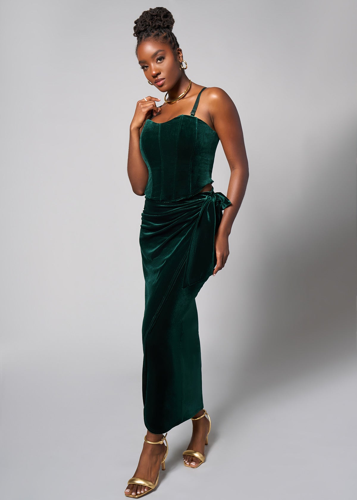 Green Contrast Binding Jacquard Hook & Eye Corset | Tops