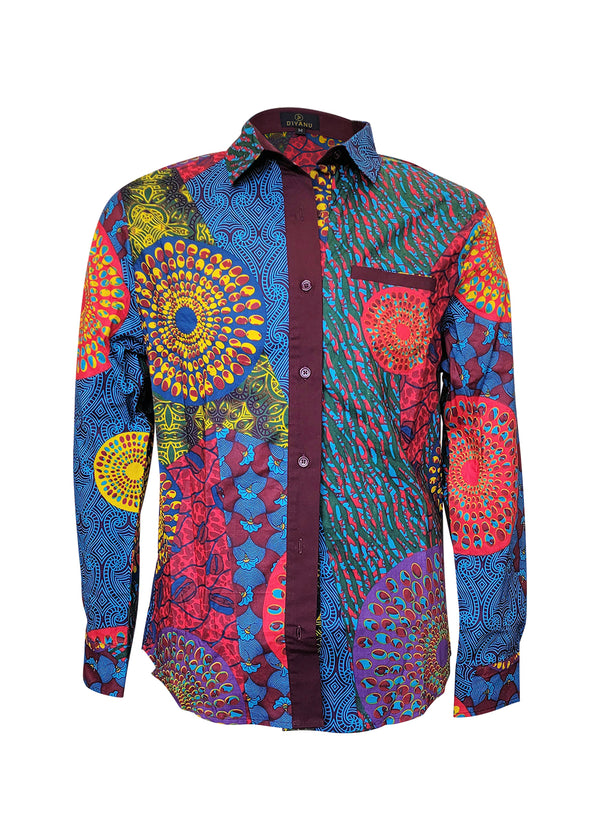 Sample Chane Men's African Print Button-Up Shirt (New Harvest Multipattern)