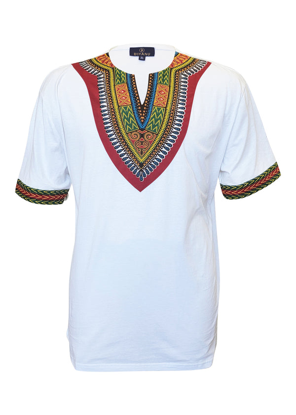 Sample Men's African Print Dashiki T-Shirt (White)
