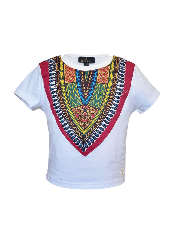 Sample Kid's African Print Dashiki T-Shirt (White)