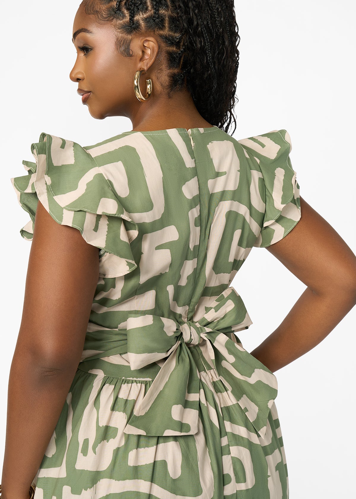 Lelisa Women's African Print Maxi Dress (Olive Geometric)