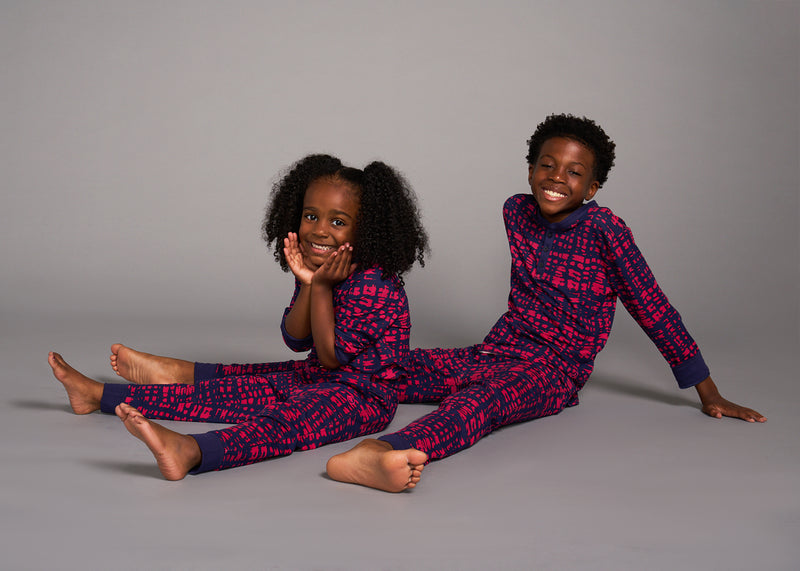 Abeje Kids' Unisex African Print Pajama Set (Navy Magenta Adire)