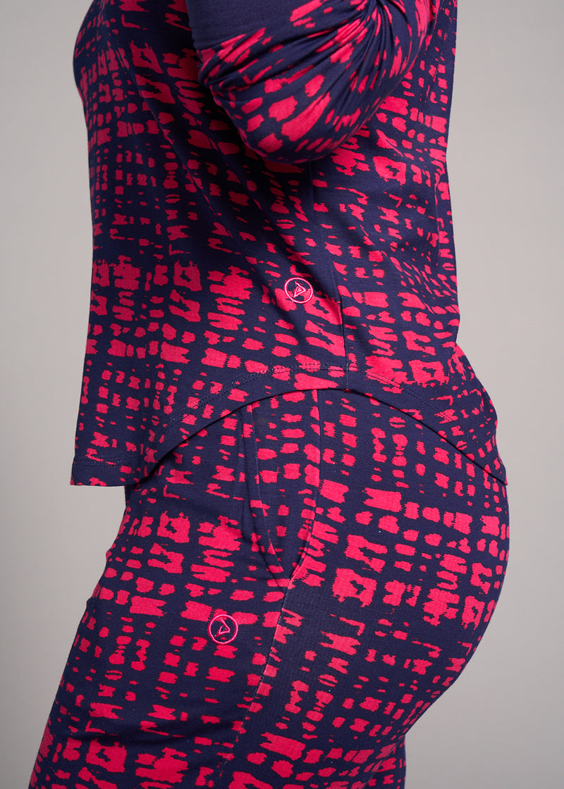 Tella Women's African Print Pajama Set (Navy Magenta Adire)