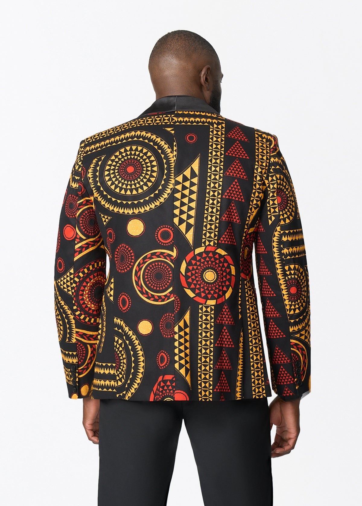Aadan Men's African Print Blazer (Black Spice Medallion) - D'IYANU