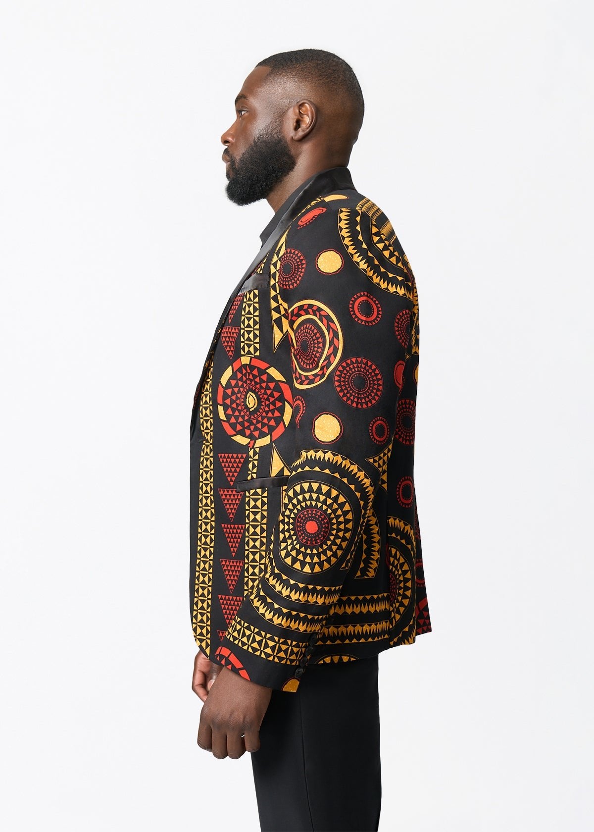 Aadan Men's African Print Blazer (Black Spice Medallion) - D'IYANU
