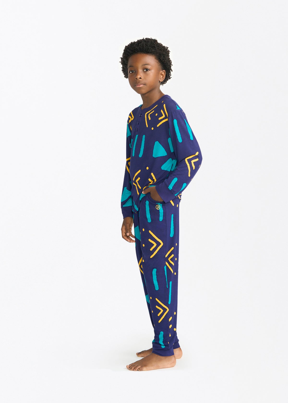 Abeje Kids' Unisex African Print Pajama Set (Navy Gold Mudcloth) - D'IYANU