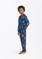Abeje Kids' Unisex African Print Pajama Set (Navy Gold Mudcloth) - D'IYANU