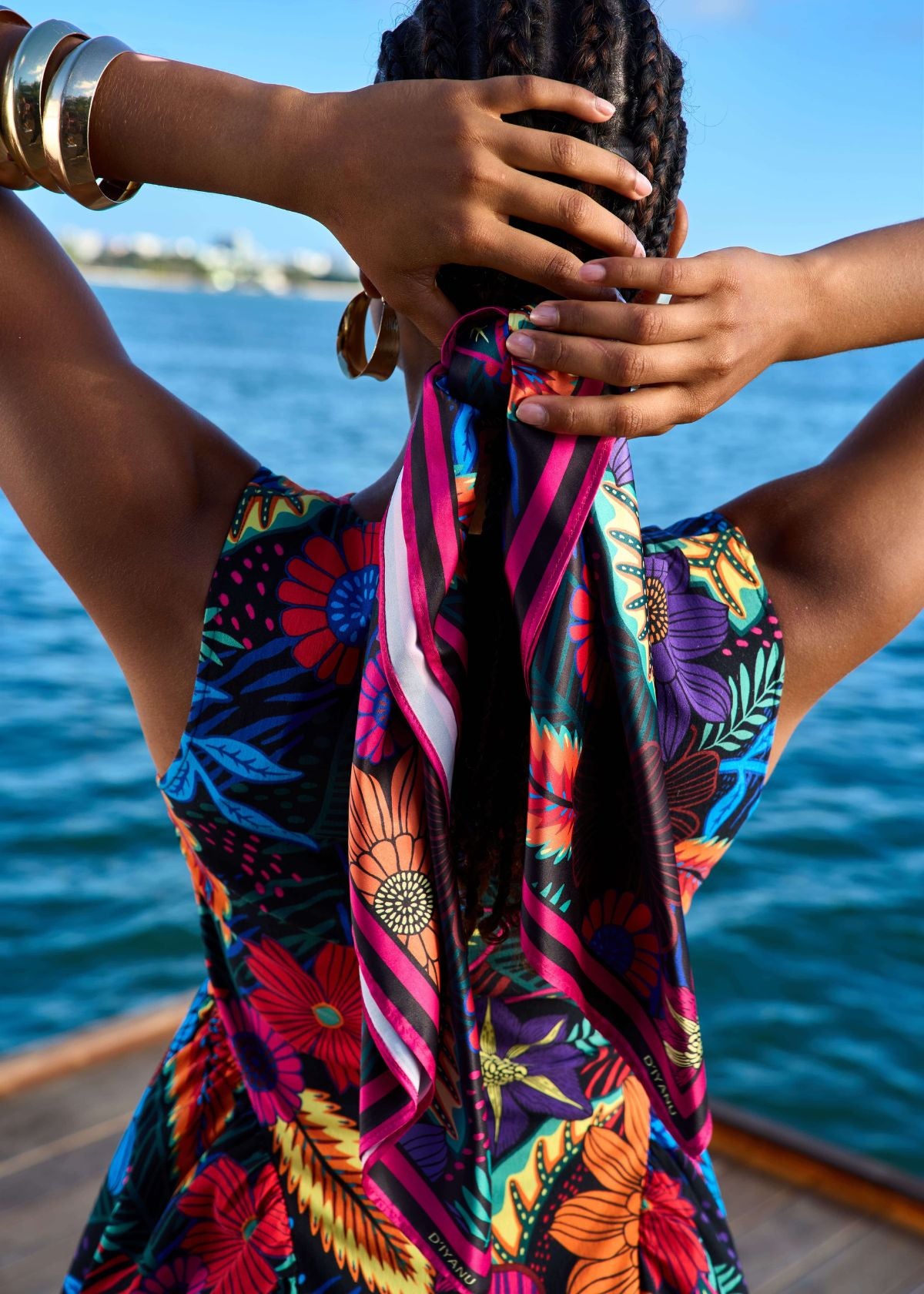 Abeni Women's African Print Scarf (Black Tropical Floral) - D'IYANU