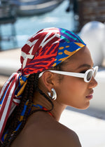 Abeni Women's African Print Scarf (Orange Blue Multipattern) - D'IYANU