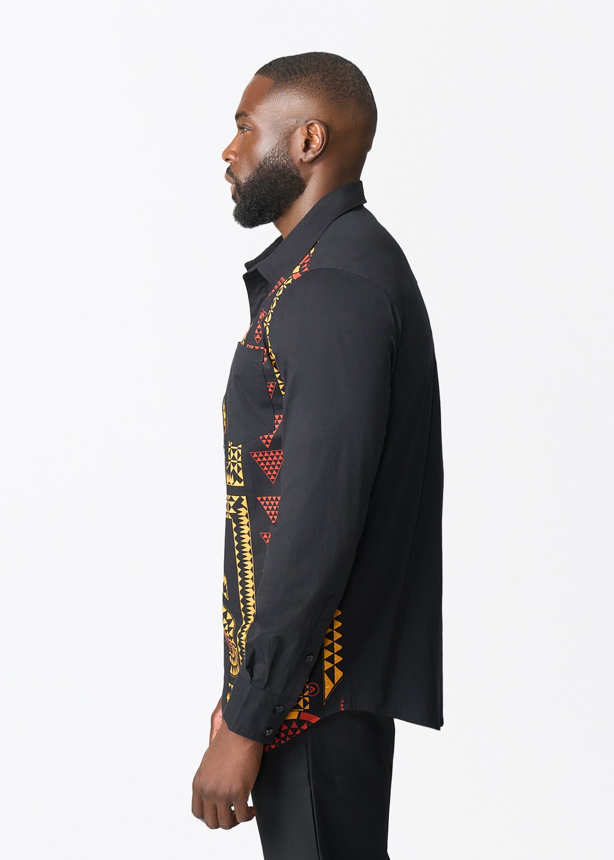 Abiade African Print Color-Blocked Button-up Shirt (Black Spice Medallion) - D'IYANU