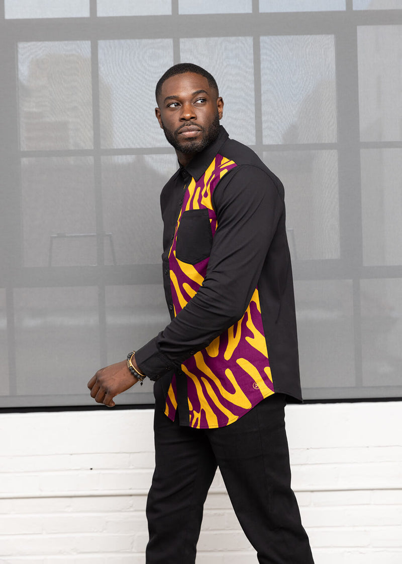 Abiade Men's African Print Button-Up Shirt (Black/Gold Zebra Abstract ...