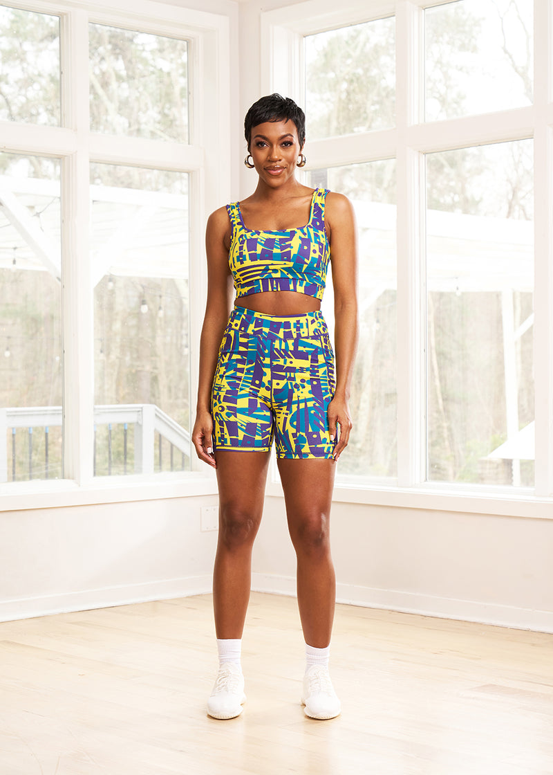 Adamma Women's African Print Sports Bra (Neon Tropical Stamp) – D