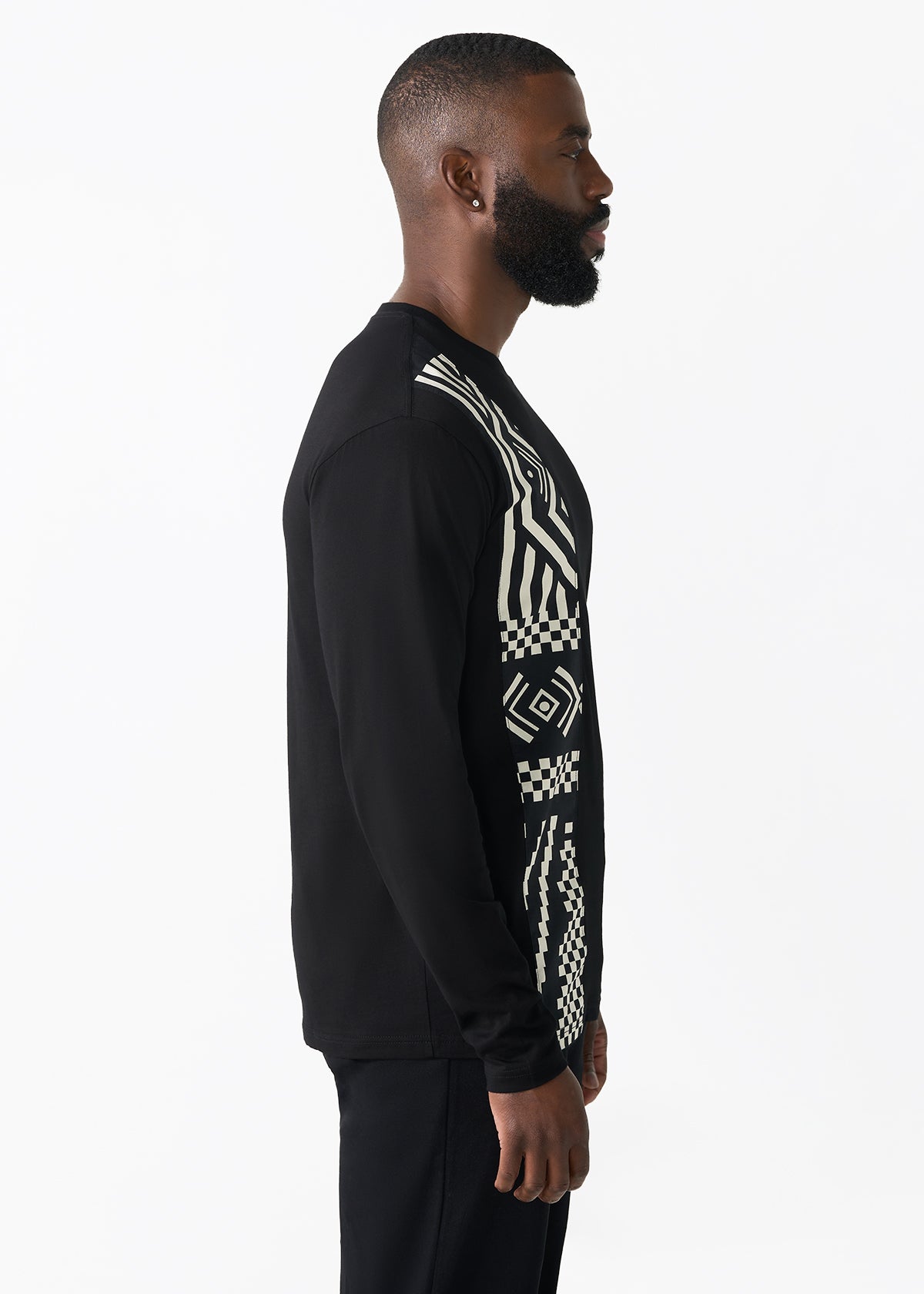 Addo Men's African Print Applique T-Shirt (Black Cream Tribal)