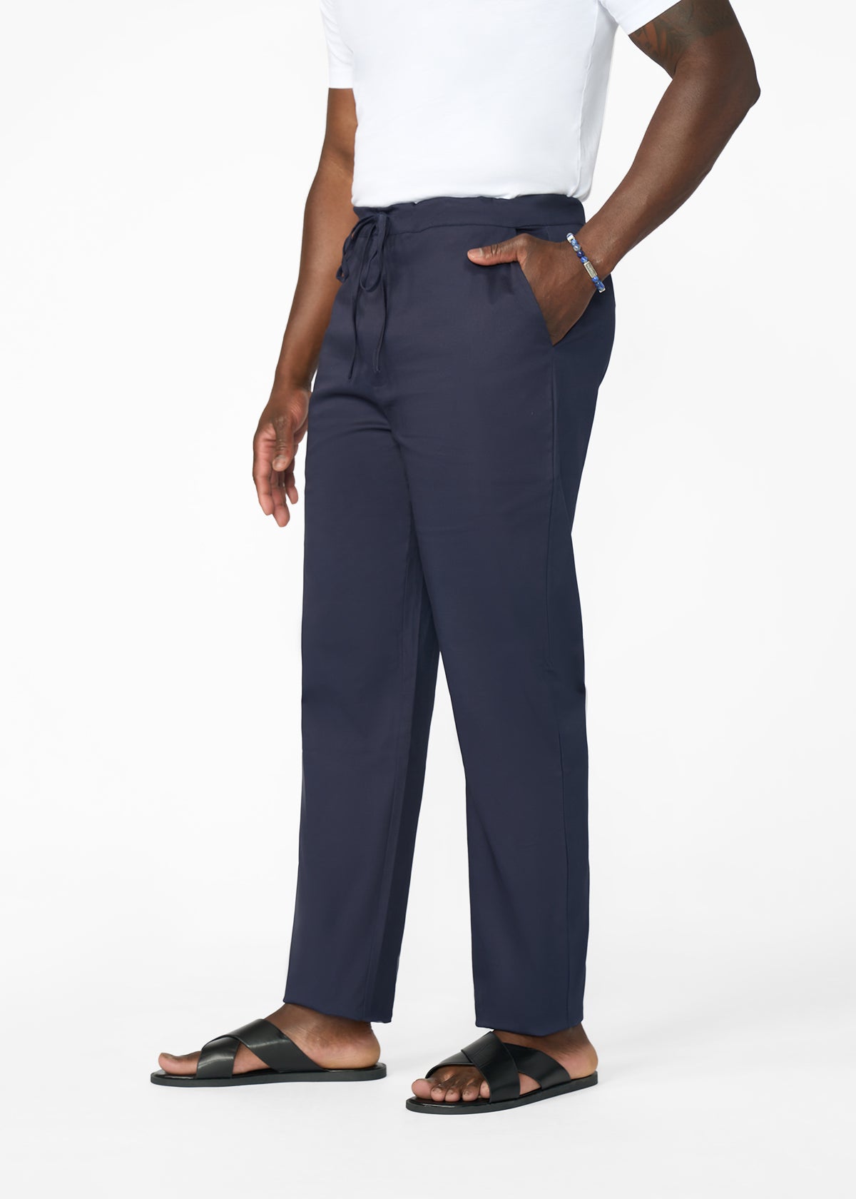 Adil Men's Traditional Dress Pants with Drawstring (Navy)