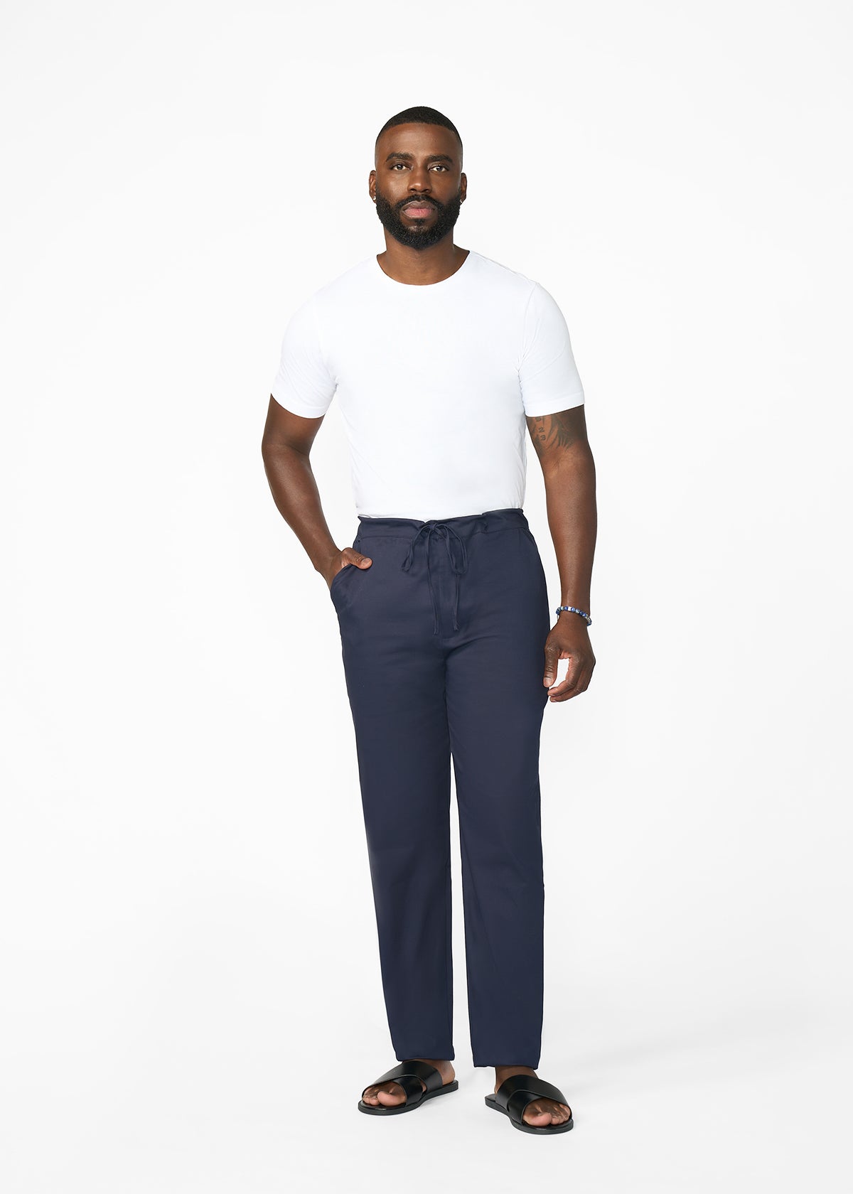 Adil Men's Traditional Dress Pants with Drawstring (Navy)