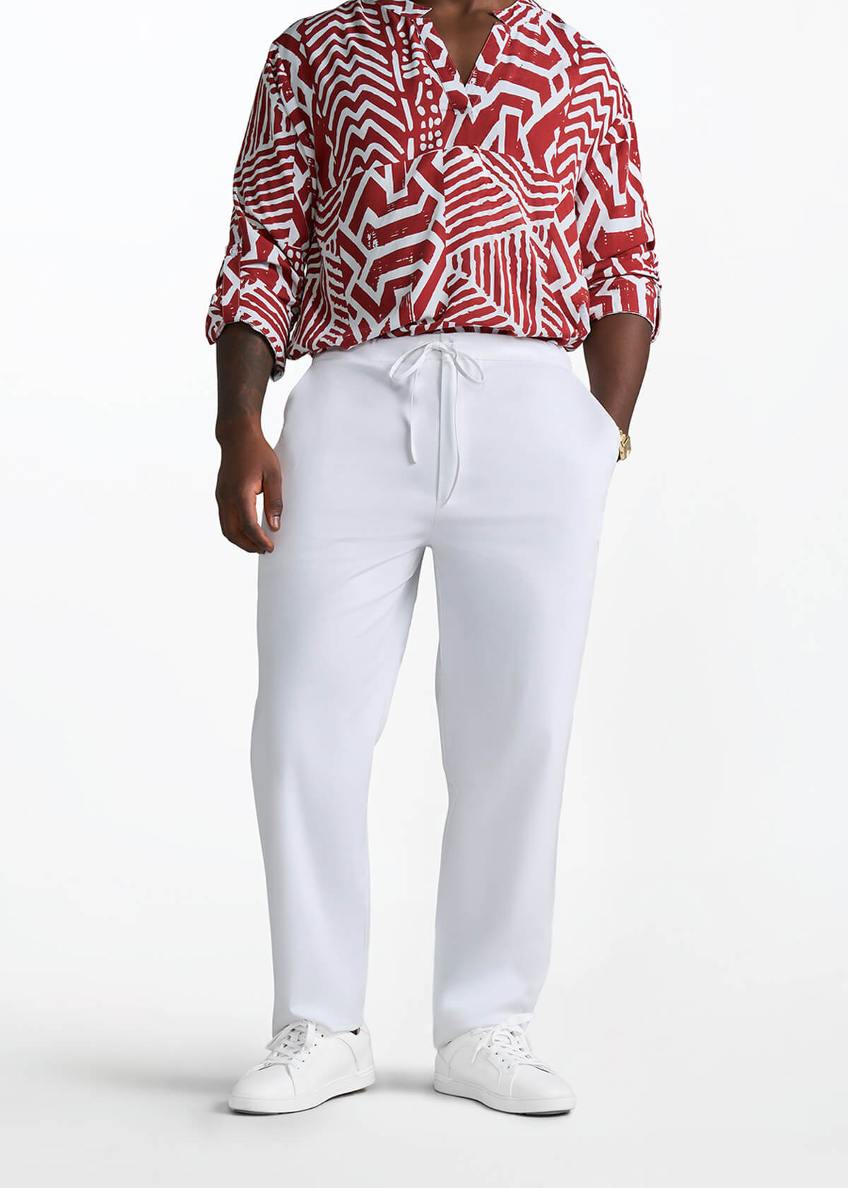Adil Men's Traditional Dress Pants with Drawstring (White) - D'IYANU