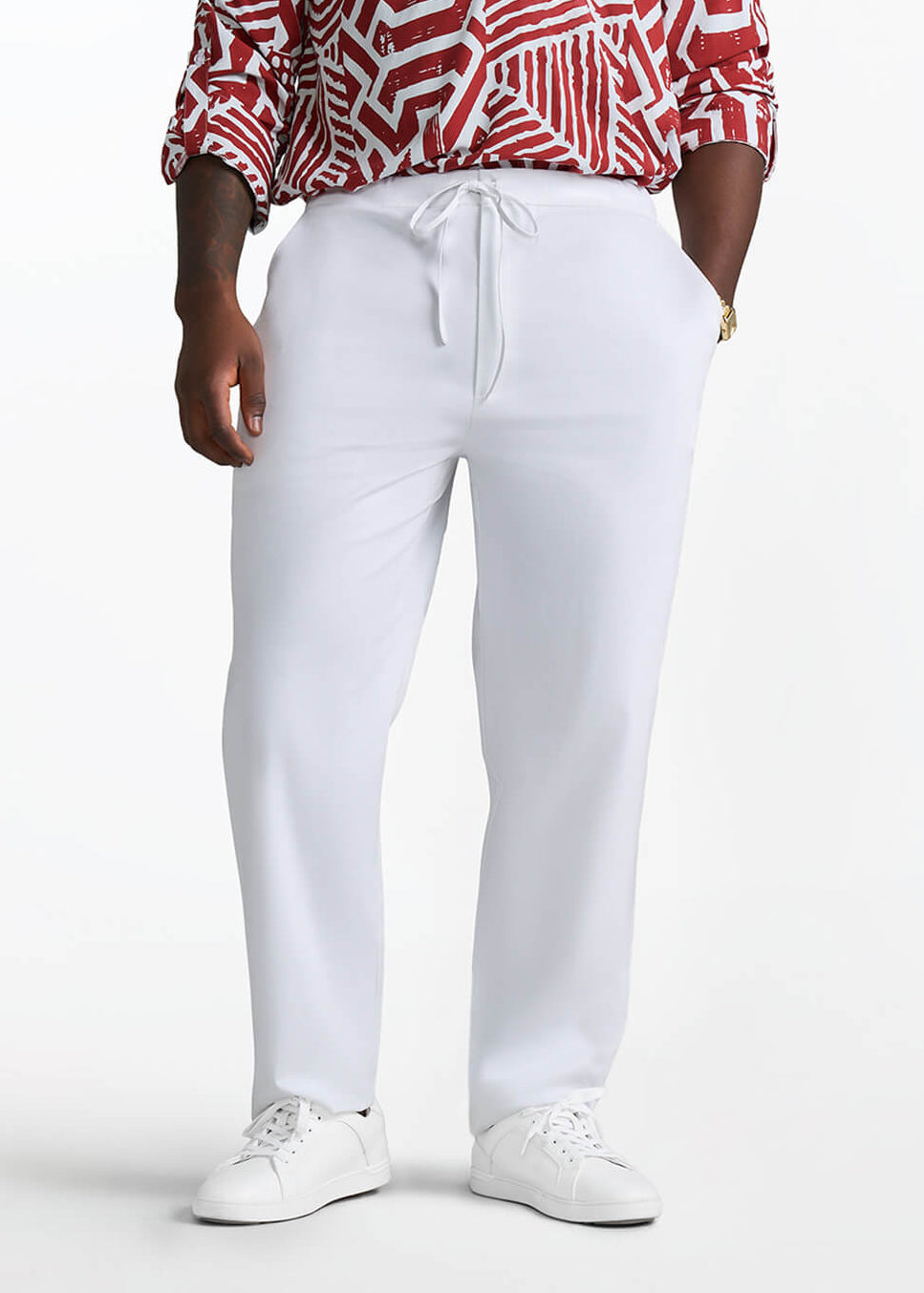 Adil Men's Traditional Dress Pants with Drawstring (White) - D'IYANU