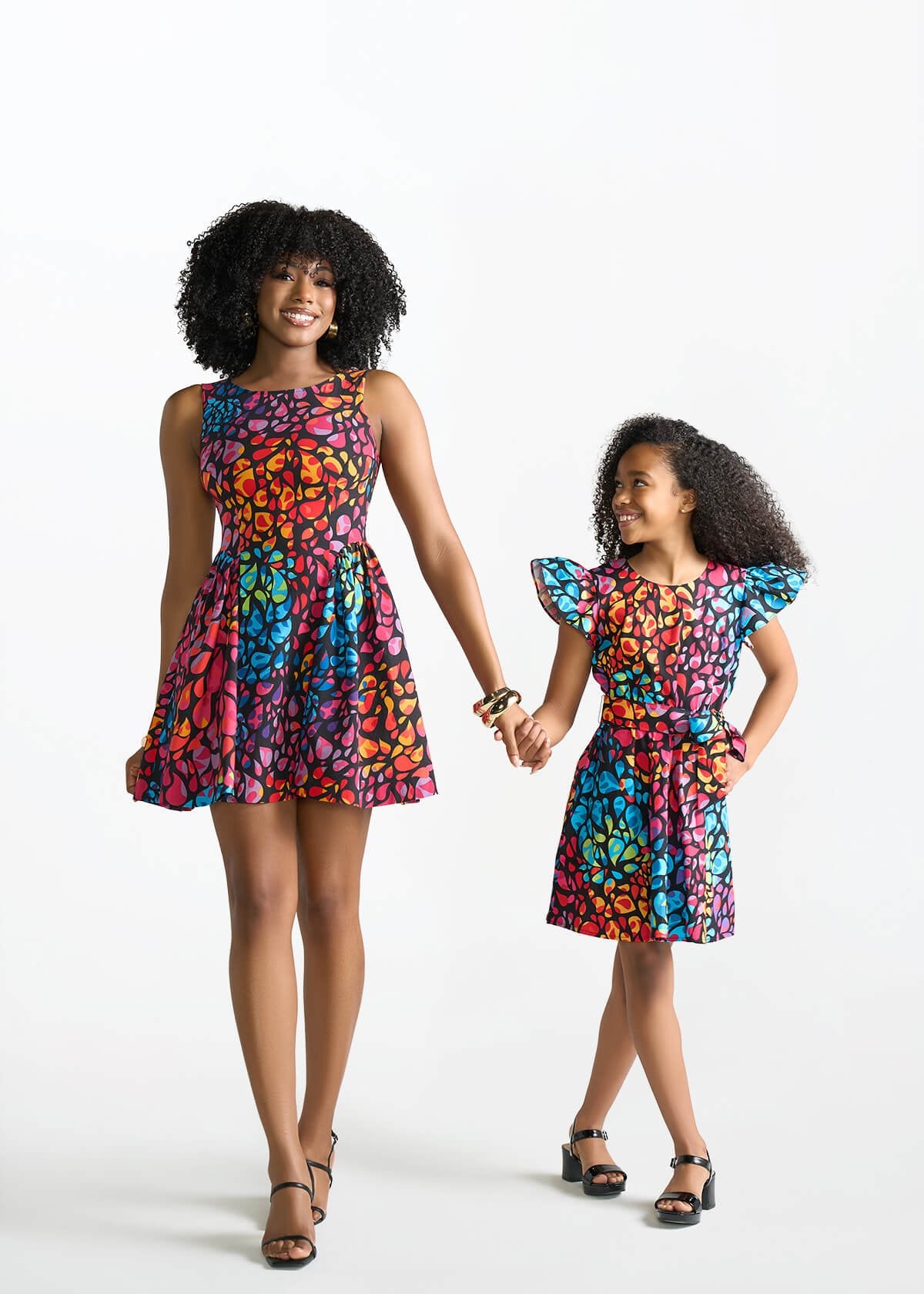 Afia Girl's African Print Butterfly Sleeve Dress (Fuchsia Kaleidoscope) - D'IYANU