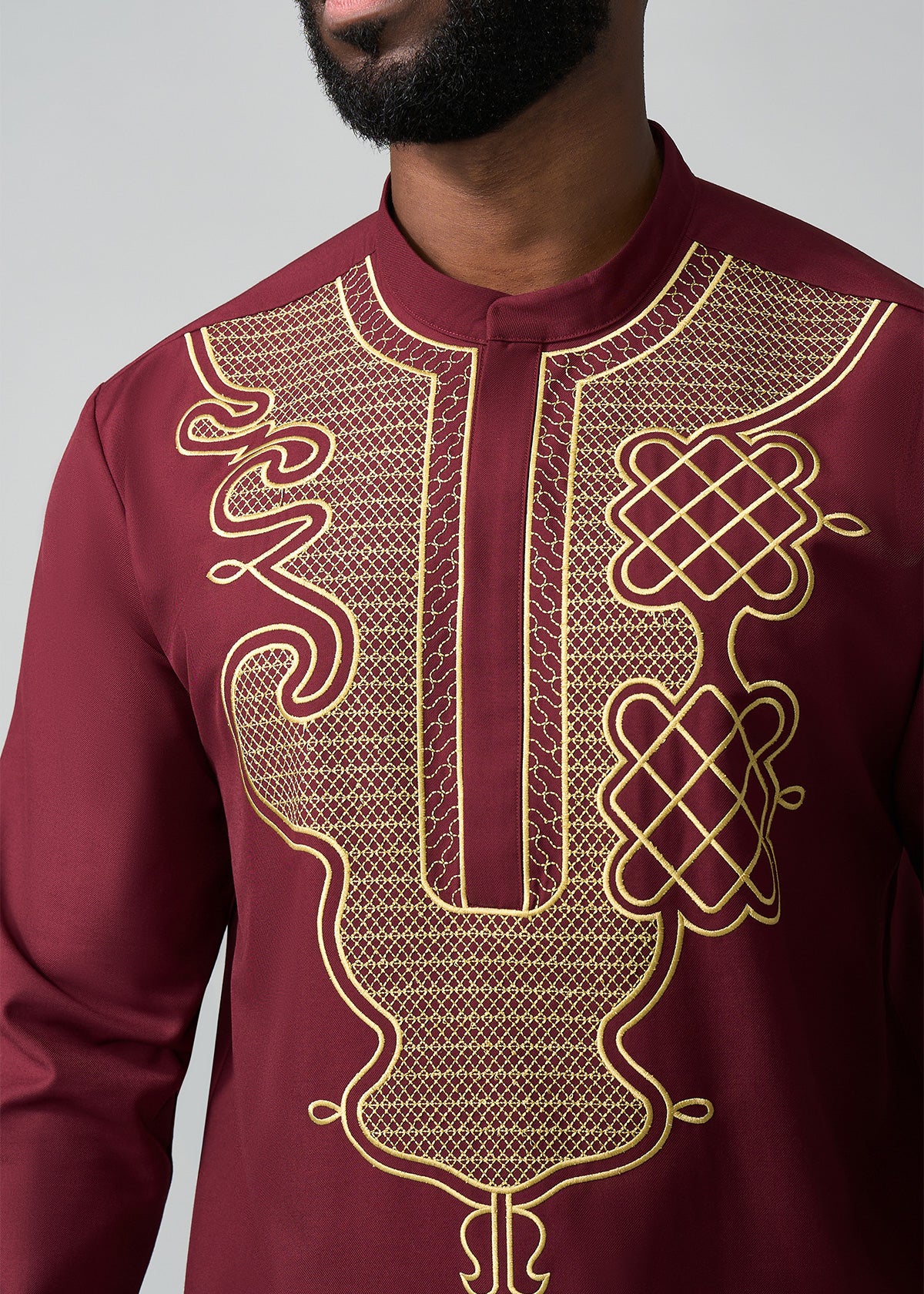 Afram Men's African Embroidered Traditional Top (Maroon)