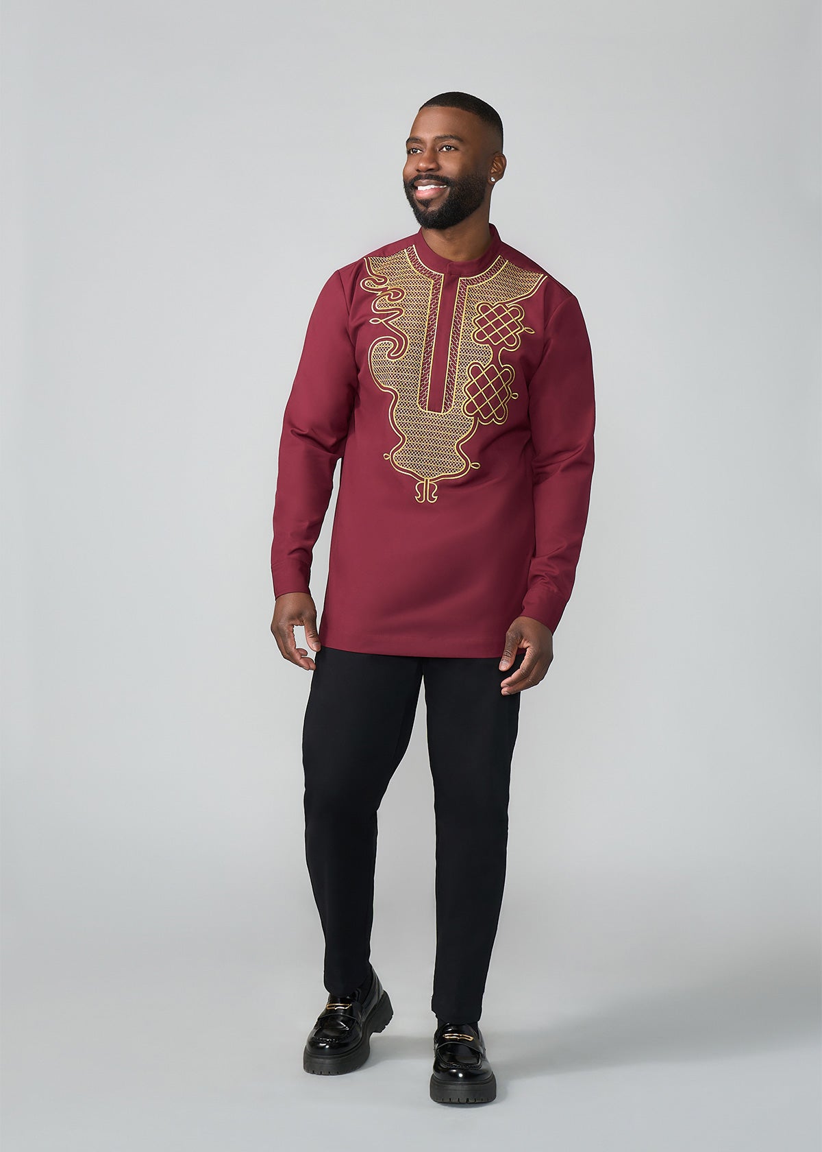 Afram Men's African Embroidered Traditional Top (Maroon)