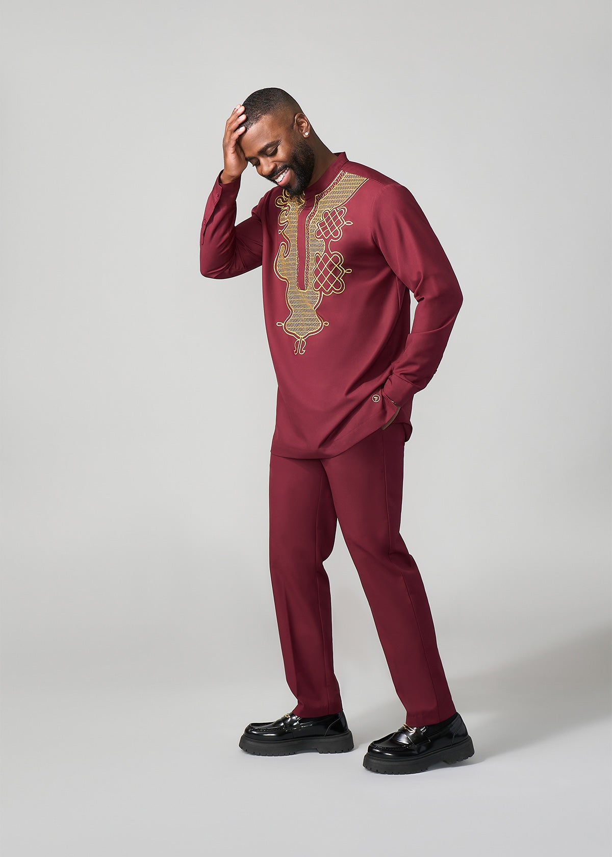 Afram Men's African Embroidered Traditional Top (Maroon)