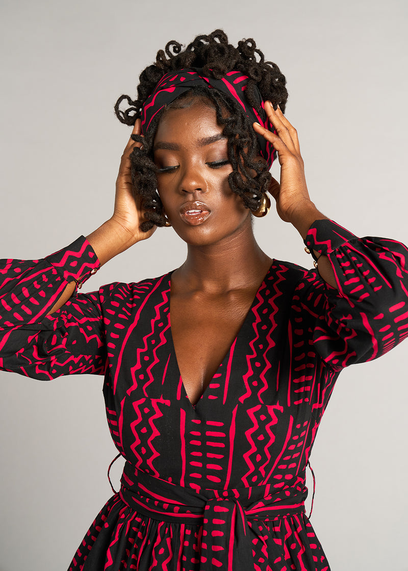 African Print Headwrap/Scarf (Black Magenta Tribal) – D'IYANU