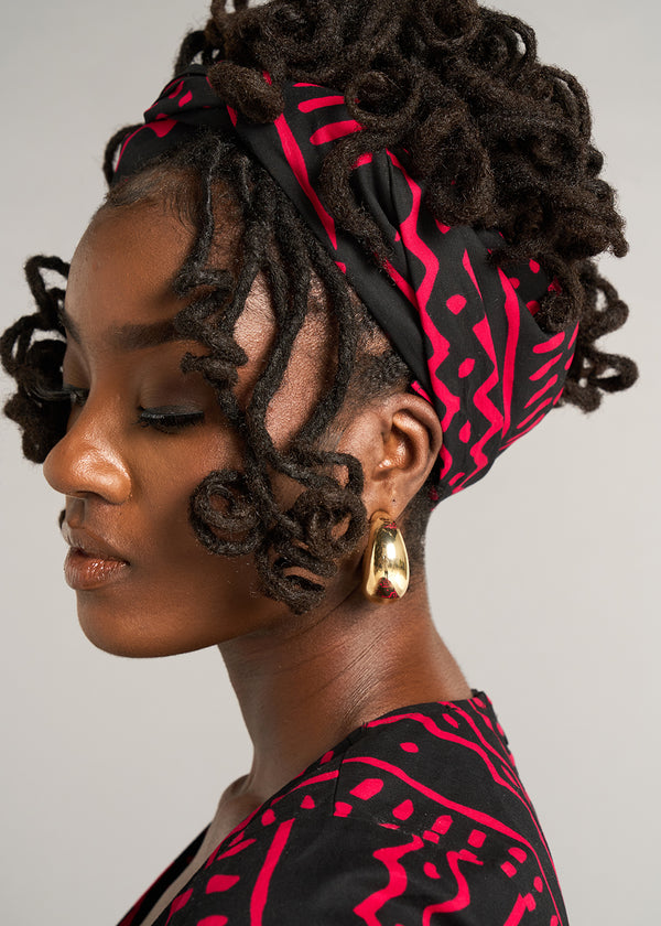 African Print Headwrap/Scarf (Black Magenta Tribal)