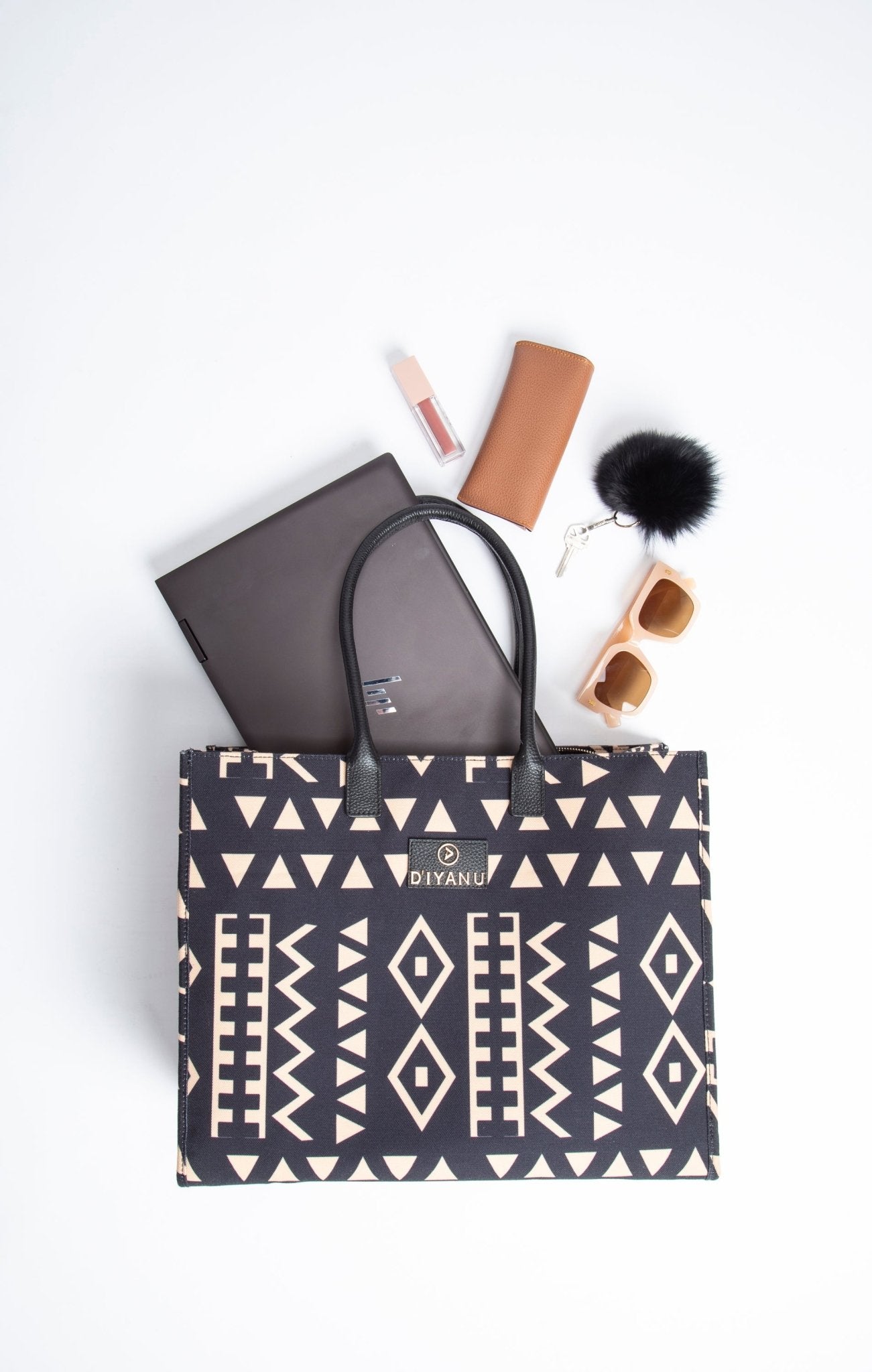 Aina Women's African Print Tote Bag (Tan Black Tribal) - D'IYANU